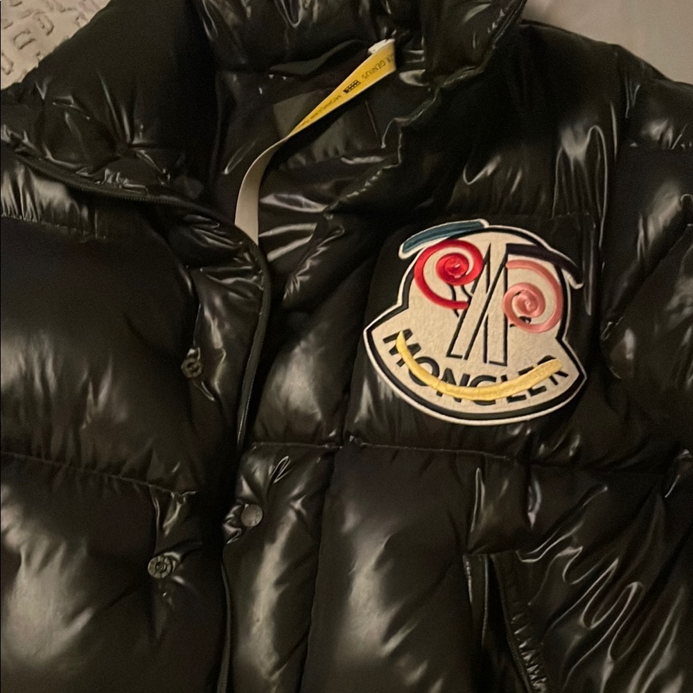 Moncler Black Puffer Jacket with Logo Patch